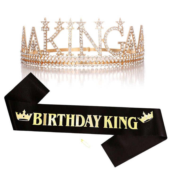 Ladies Glittering Birthday Crown with a Regal "Birthday King" Sash Set Kalsten