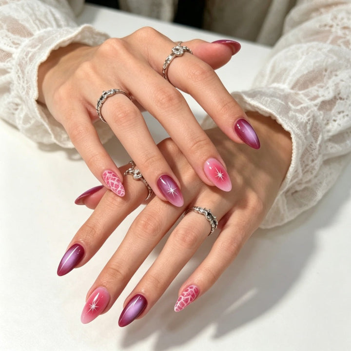 Artificial nails with elegant ombre design and creative accents Kalsten