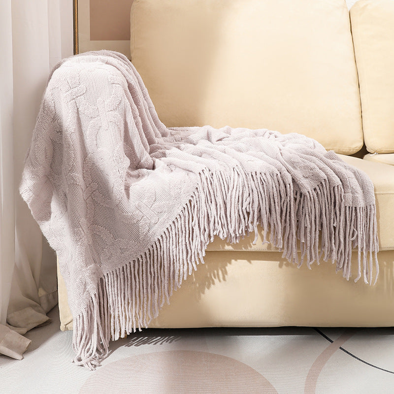 Unisex Textured Fringe Throw Blanket