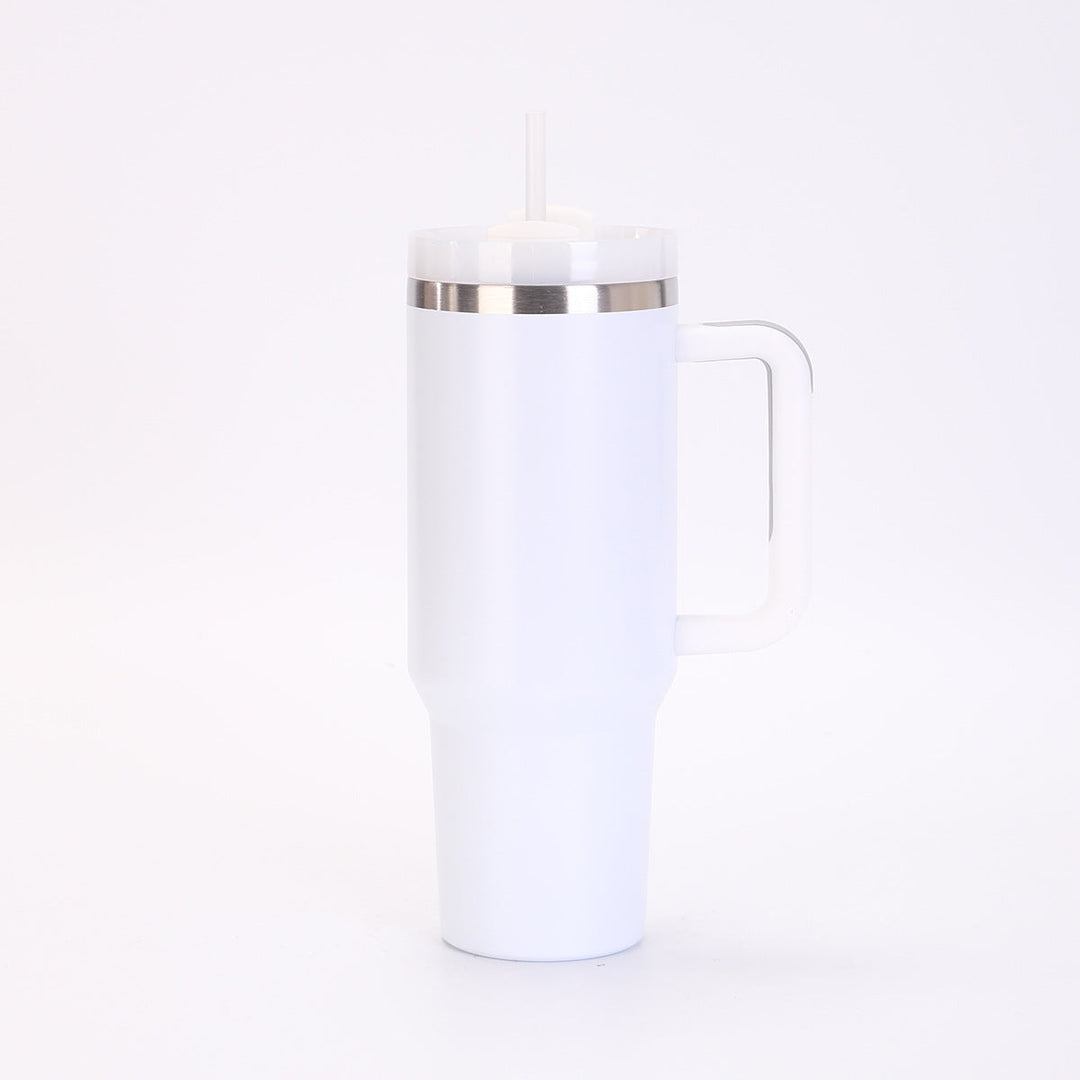 Insulated Stainless Steel Tall Travel Mug With Ergonomic Side Handle And Leak-Resistant Straw Lid