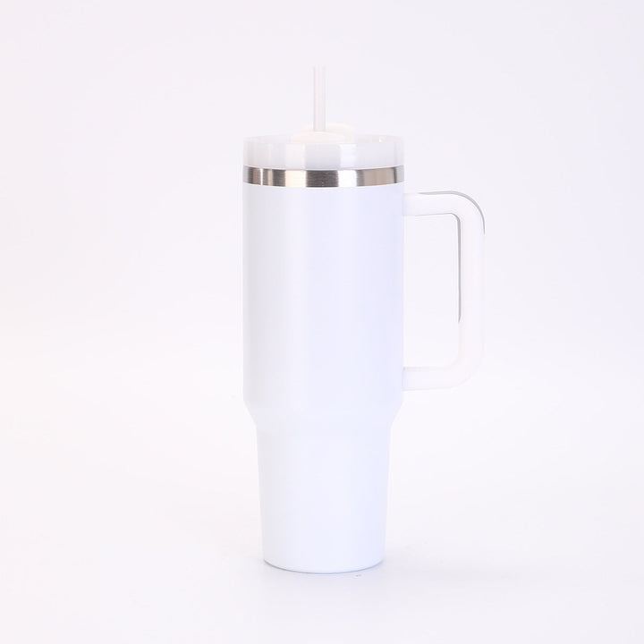 Insulated Stainless Steel Tall Travel Mug With Ergonomic Side Handle And Leak-Resistant Straw Lid