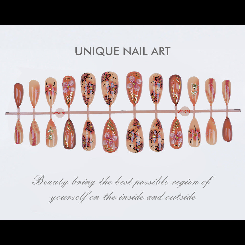 Artistic Floral and Gold Accent Press-On Nails Kalsten
