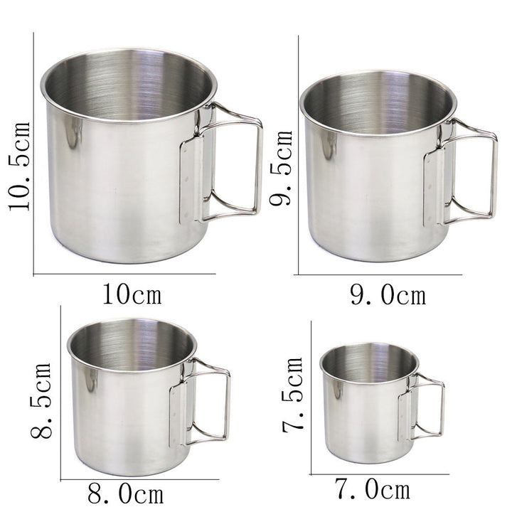 stainless steel nesting camping mug set with fold-flat handles and rolled rims Kalsten