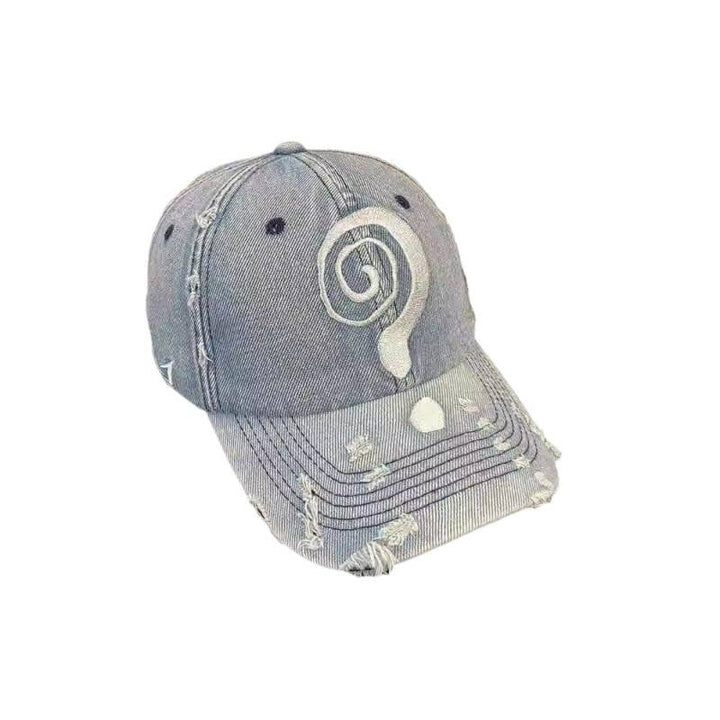 Women's Distressed Denim Baseball Cap with Graphic Design Kalsten
