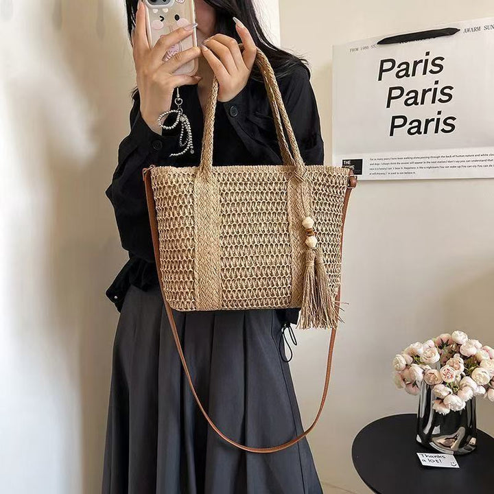 Braided tote bag with tassels and leather details Kalsten
