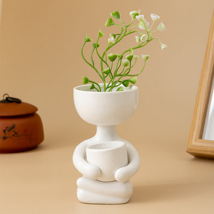 Sculptural Matte Ceramic Two-Tier Planter And Tea-Light Holder