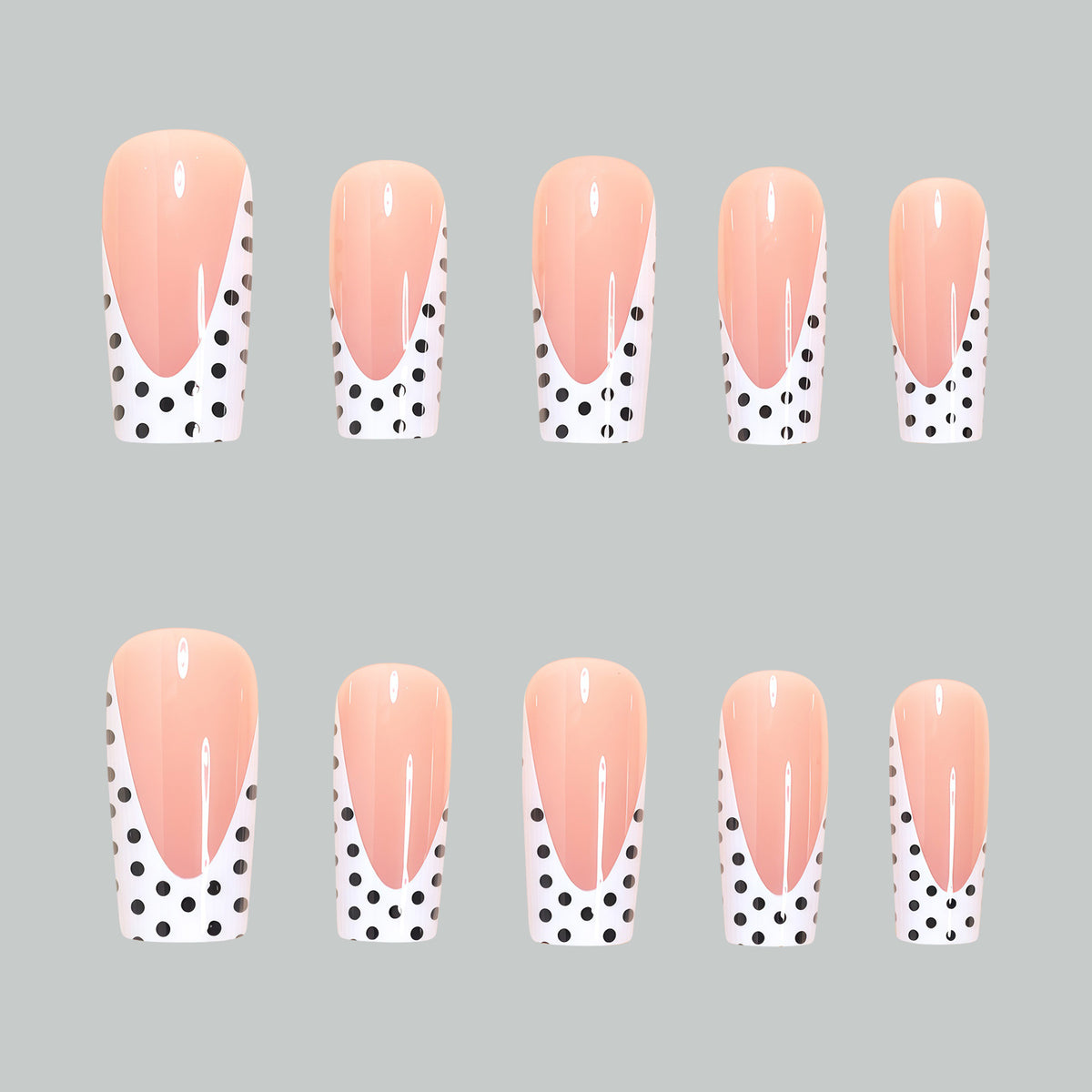 Artistic Long Press-On Nail Tips with Polka Dot Design Acalora