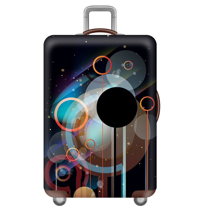 Unisex large hard shell suitcase with sturdy trolley handle and elastic motif protective cover superhero design Kalsten