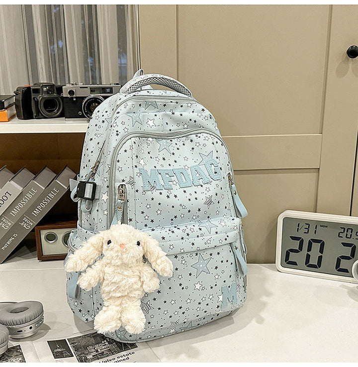 Multi-Pocket Star-Print School Backpack