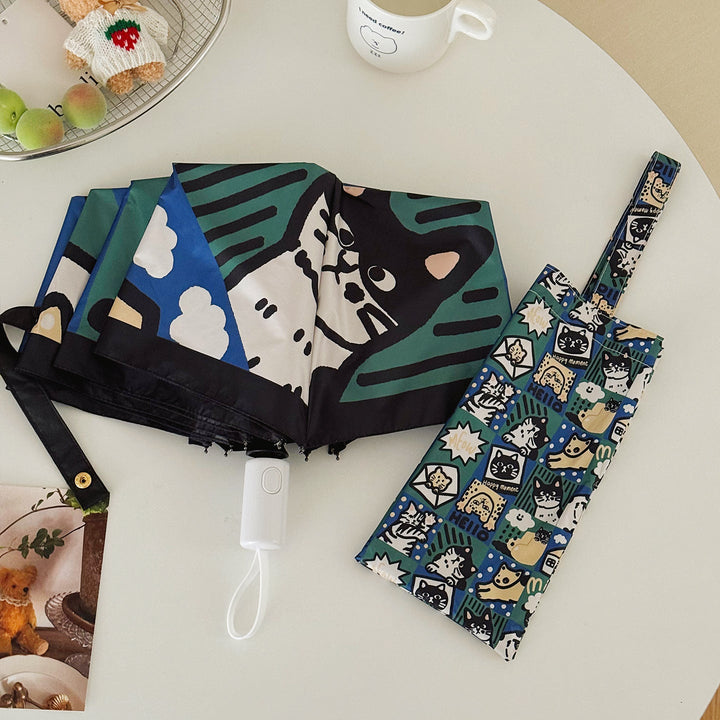 Women's Foldable Umbrella with Playful Cat Pattern Kalsten