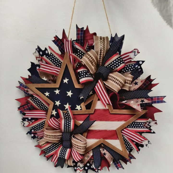 Unisex nan more patriotic door wreath made of ribbon and wooden stars Kalsten