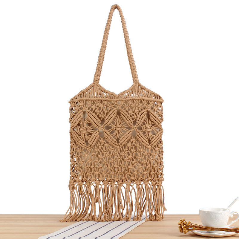 Macrame Tote Bag with Decorative Fringes Kalsten