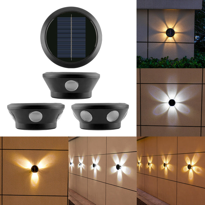 Round Solar Wall Lamp With Quad-Beam LED Decorative Outdoor Sconce And Weatherproof Housing Kalsten