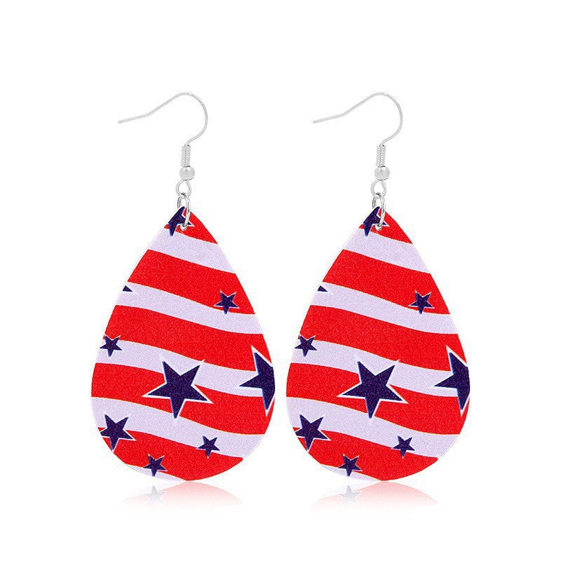 Women heart-shaped drop earrings with patriotic flag print and nickel-free hooks Kalsten
