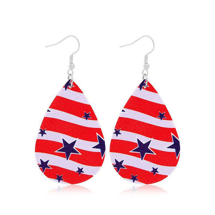 Women heart-shaped drop earrings with patriotic flag print and nickel-free hooks Kalsten