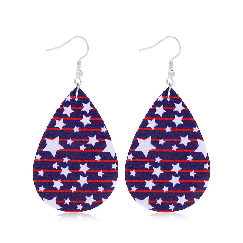 Women's lightweight drop earrings with stars-and-stripes design made of vegan leather Kalsten