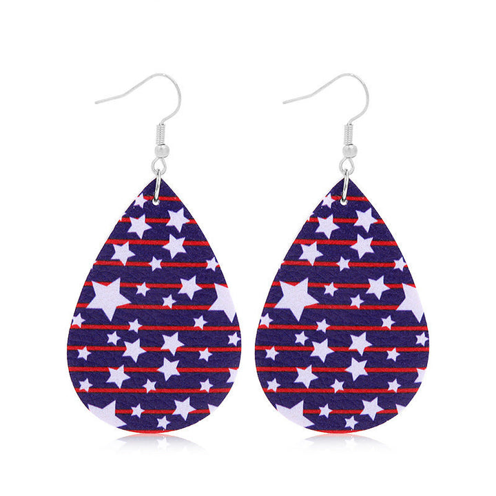 Women's lightweight drop earrings with stars-and-stripes design made of vegan leather Kalsten