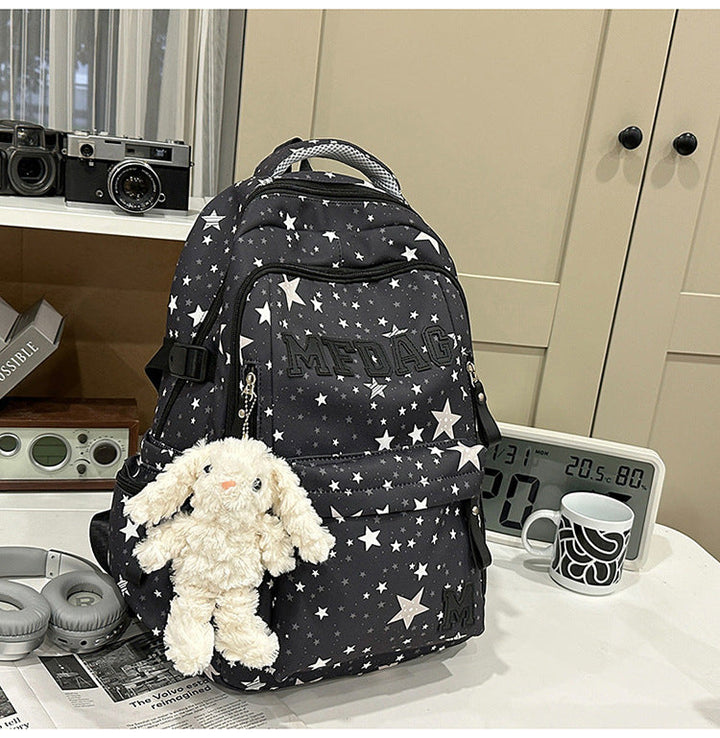 Multi-Pocket Star-Print School Backpack