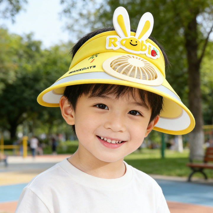 Sun protection with integrated battery fan, adjustable chin strap and cute bunny design Kalsten