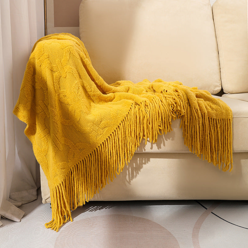 Unisex Textured Fringe Throw Blanket