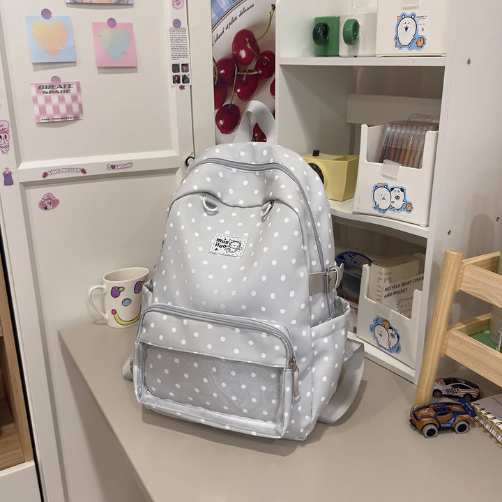 Multi-Pocket Polka Dot School Backpack