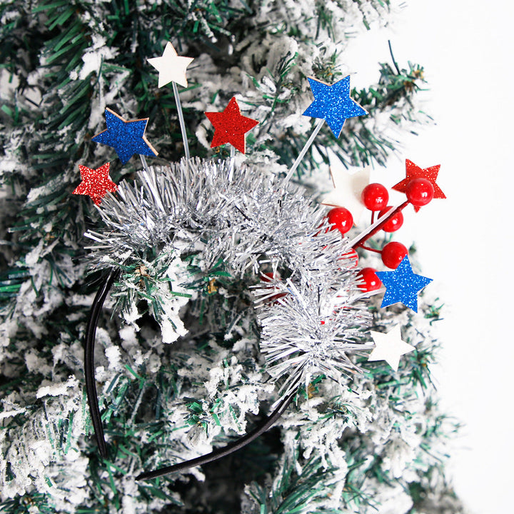 Ladies' festive hairband with pom poms, star embellishments, and glitter tinsel Kalsten