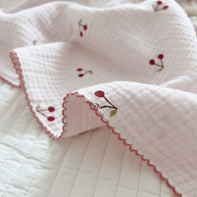 Unisex soft muslin blanket with cherry-shaped embroidery Kalsten