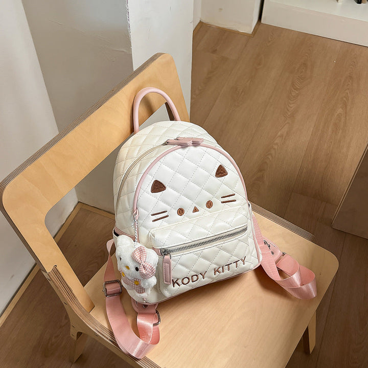 Cute Quilted Cat Face Mini School Backpack