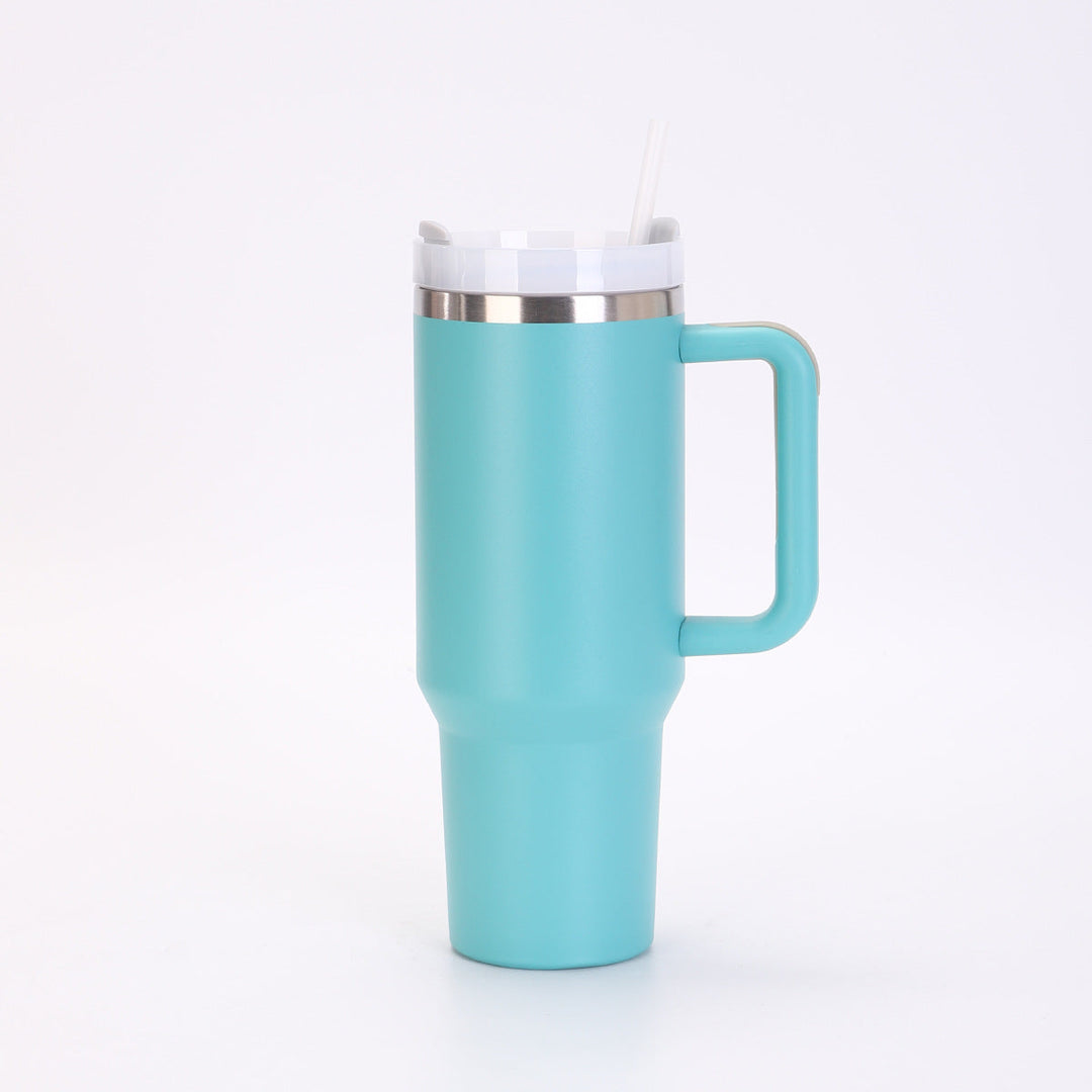 Insulated Stainless Steel Tall Travel Mug With Ergonomic Side Handle And Leak-Resistant Straw Lid
