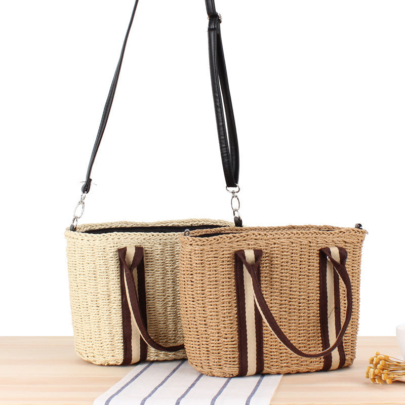 Handbag Made of Braided Natural Material with Removable Leather Strap Kalsten
