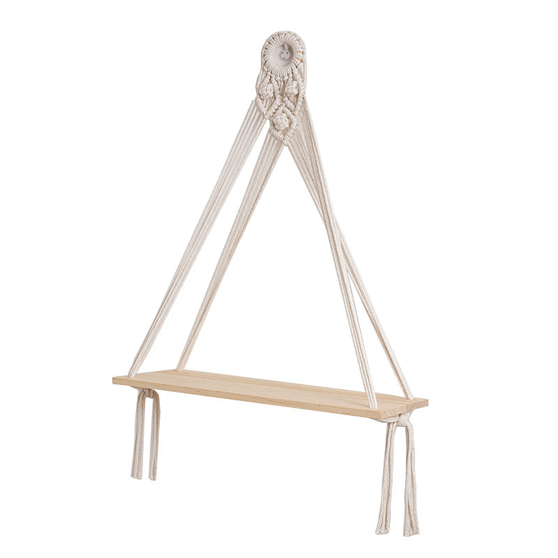 Macramé Floating Shelf with Natural Wooden Accents Acalora
