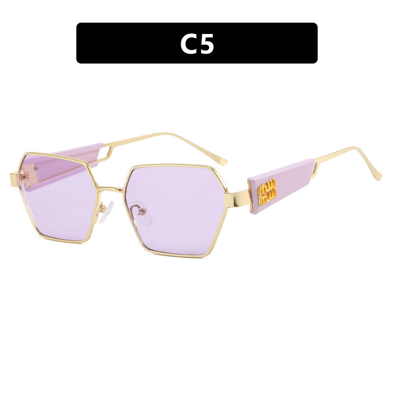 Ladies hexagonal sunglasses with elegant metal frame and protective lenses Kalsten