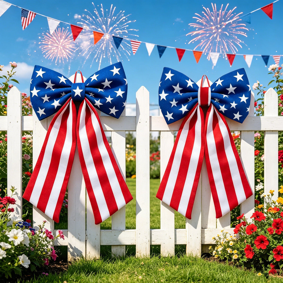 Unisex nan outdoor double-layer American flag ribbon bow with alligator fence clip Kalsten