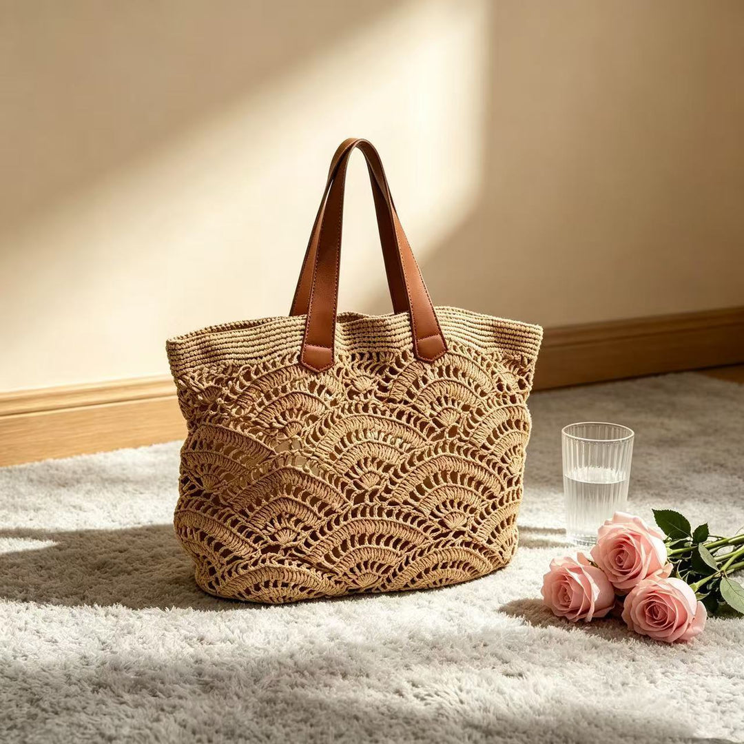Braided beach bag with leather handles Kalsten