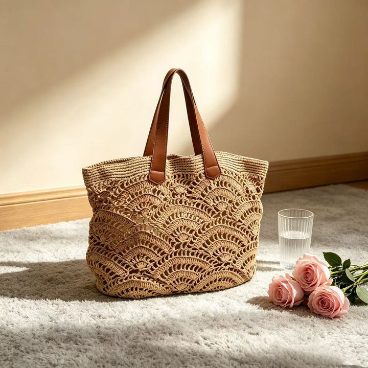 Braided beach bag with leather handles Kalsten