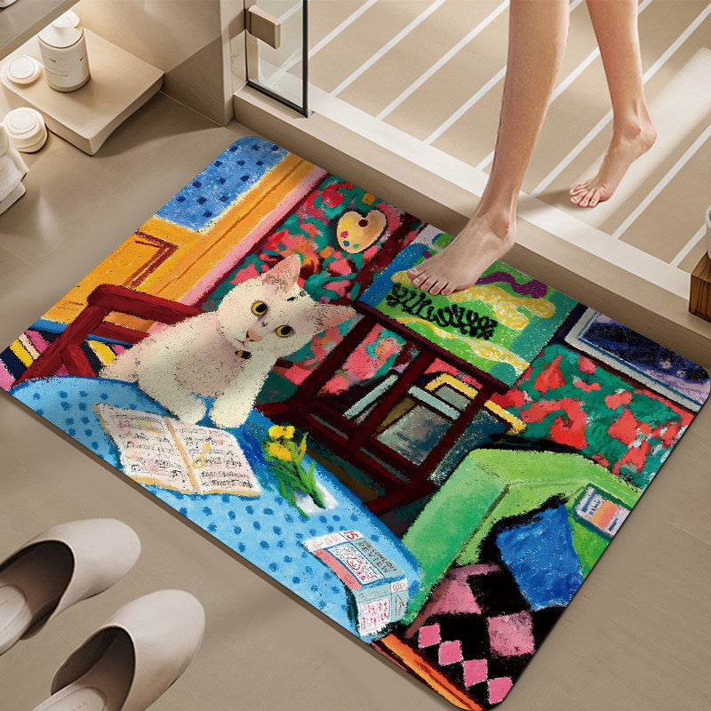 Cartoon Cat-Themed Bath Mat Kalsten