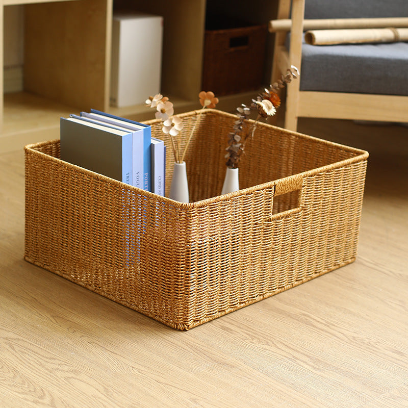 Large Handwoven Rectangular Storage Basket with Cutout Handles Kalsten