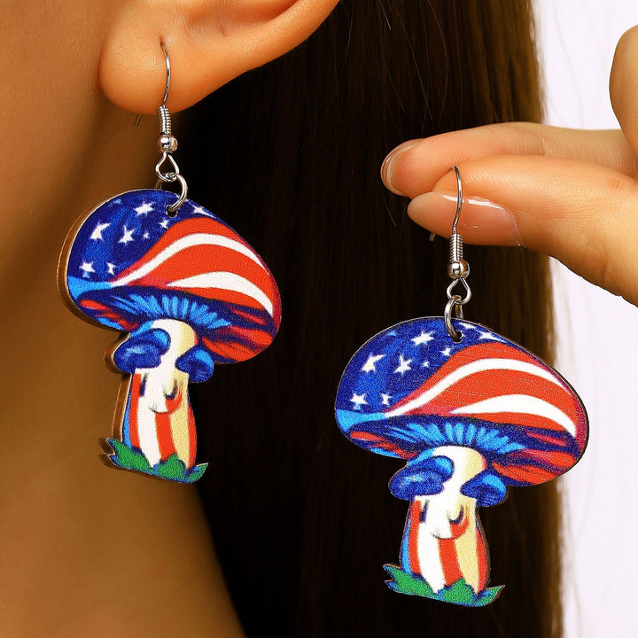 Women's nan patriotic novelty dangle hook earrings with laser-printed wooden fireworks charm Kalsten