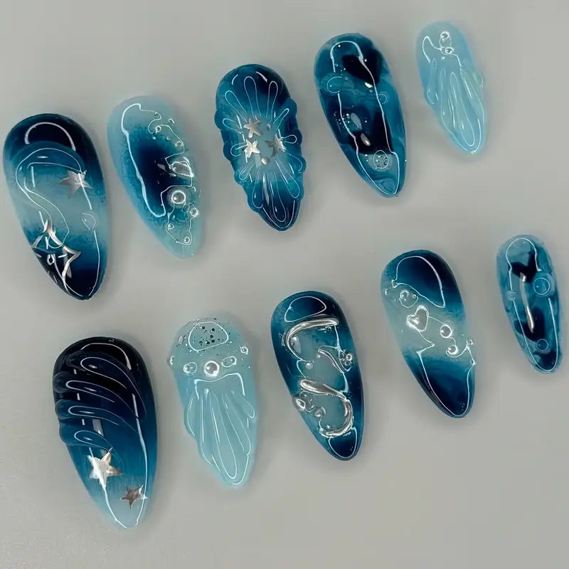 Artistic Ocean-Themed Press-On Nail Art Kalsten