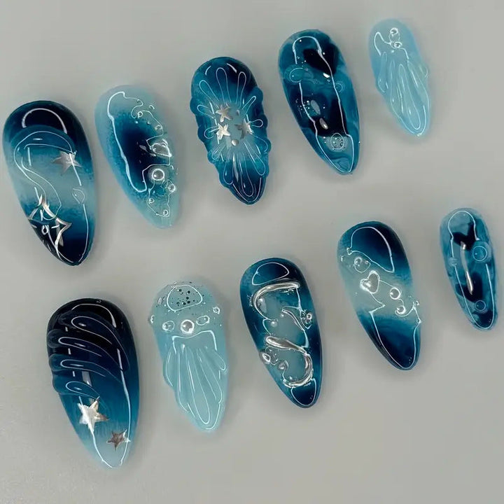 Artistic Ocean-Themed Press-On Nail Art Kalsten