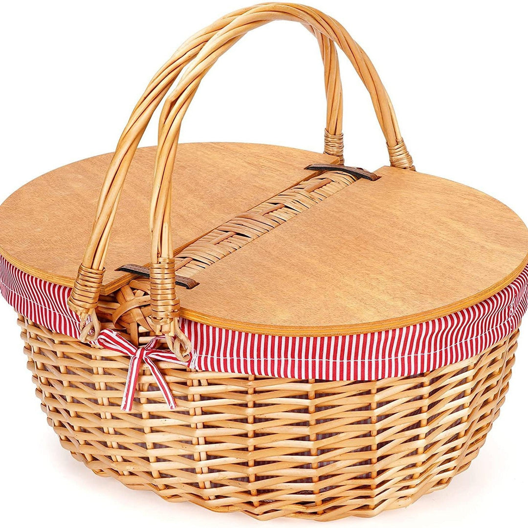 Women's picnic basket with wooden lid and striped lining Kalsten