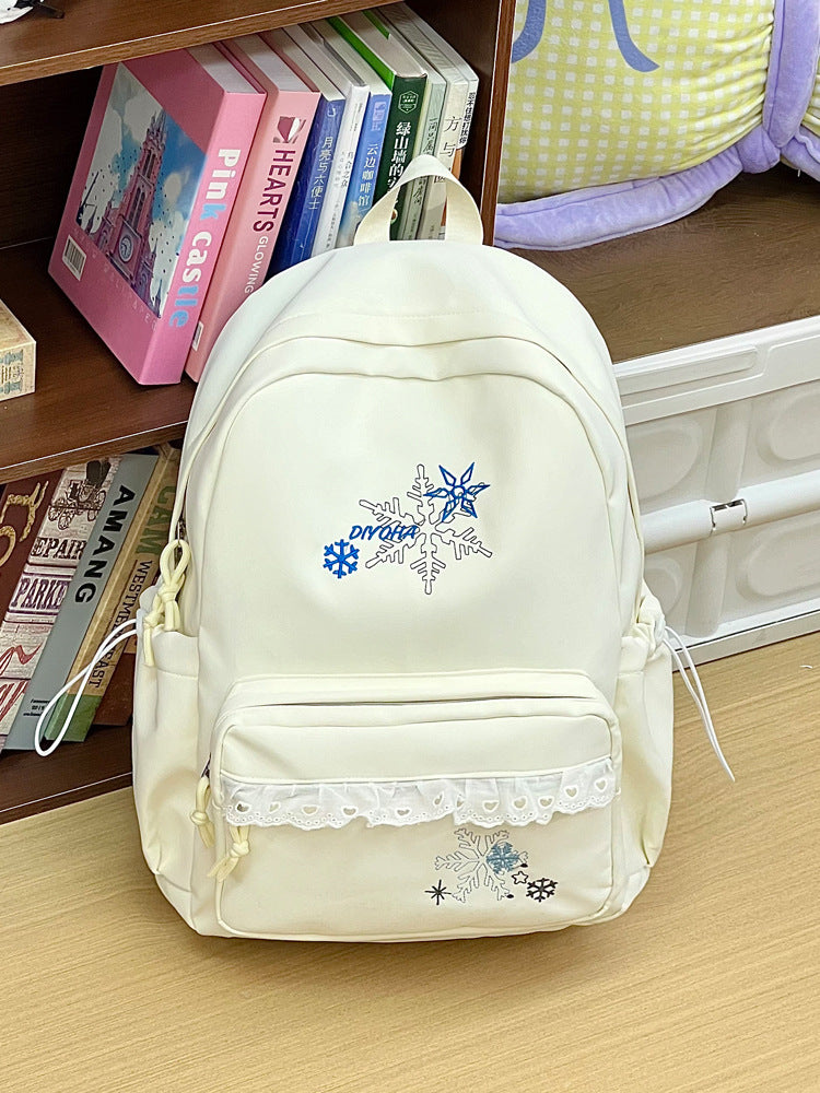 Embroidered Winter-Themed School Backpack