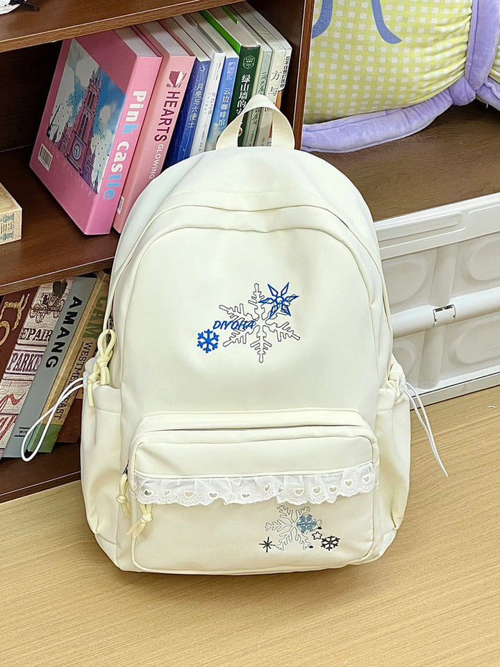 Embroidered Winter-Themed School Backpack
