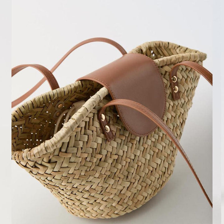Handcrafted basket bag with leather flap Kalsten