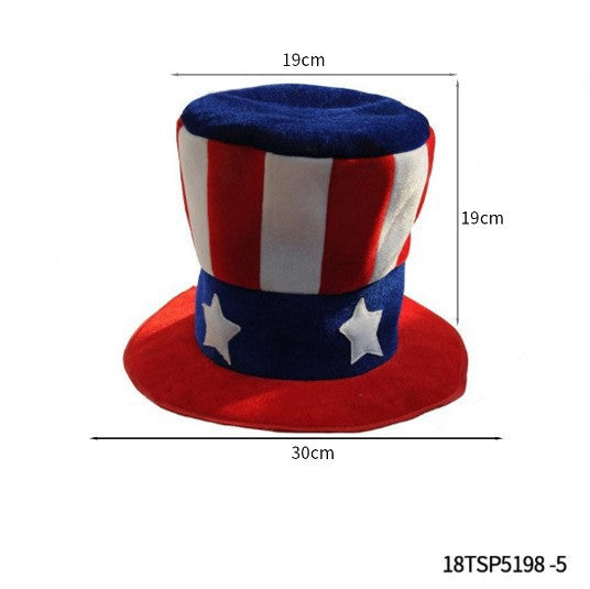Unisex nan Tall Velvet Patriotic Top Hat with Star Band and Wide Brim Kalsten
