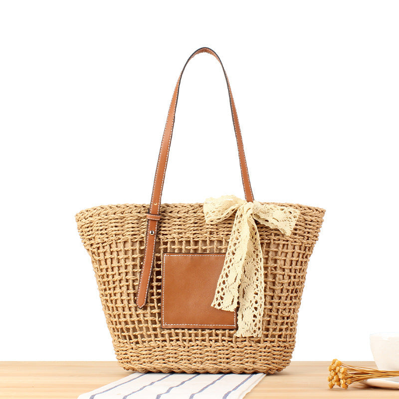 Elegant Braided Raffia Bag with Leather Accent Kalsten