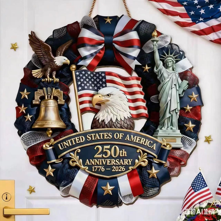 Unisex nan Patriotic Americana Heart Flag Wreath with Ribbon Mesh, Wooden Heart Cutout and Star Accent Bowlsift Kalsten