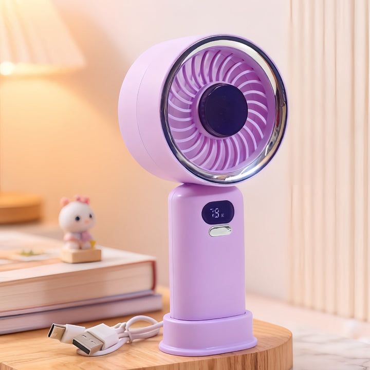 Ladies Portable Hand Fan with LCD Display and Variable Speed Control Kalsten