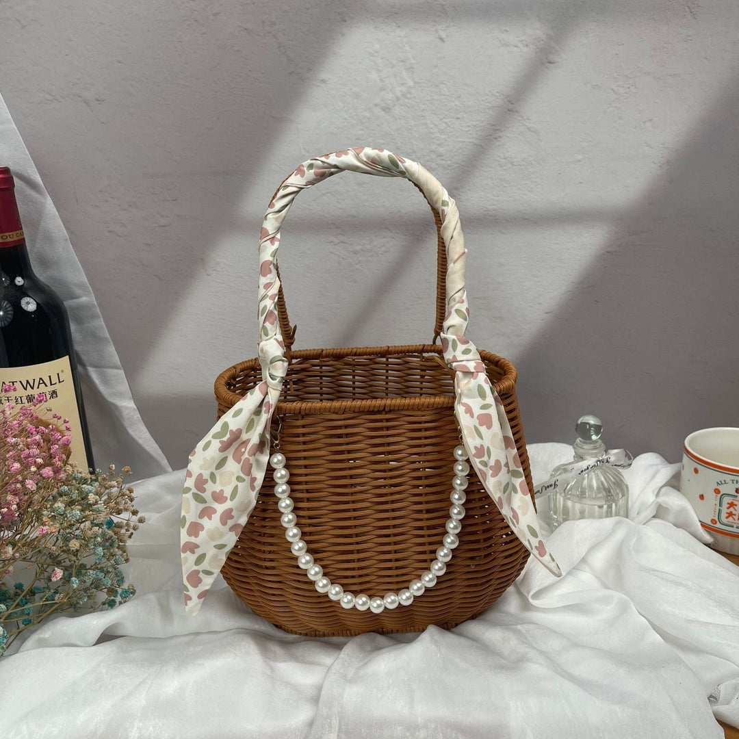 Women's stylish rattan container with pearl handle Kalsten