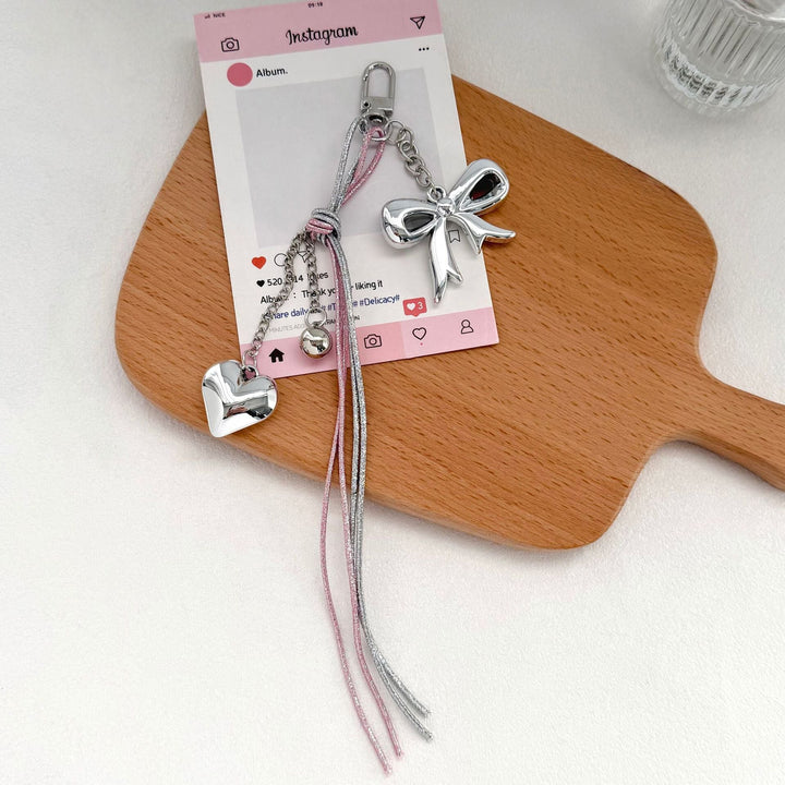 Elegant Bow and Heart Charm Keychain Kalsten